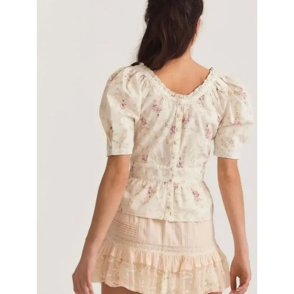NEW LoveShackFancy Women’s S Tayshia Pink Parasail Blouse